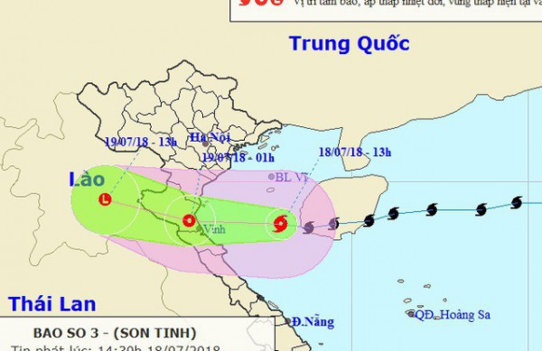 Vị trí và hướng di chuyển của bão số 3. (Ảnh: NCHMF).