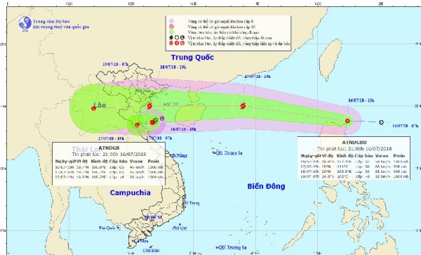 Vị trí và hướng di chuyển của 2 cơn ATNĐ. Ảnh: NCHMF
