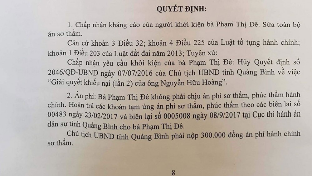Quyết định của bản án phúc thẩm của Toà cấp cao tại Đà Nẵng