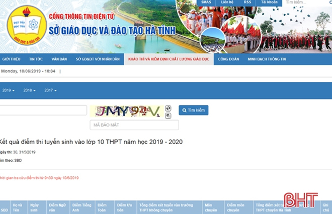 ha tinh cong bo diem thi vao lop 10